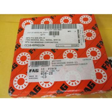 FAG 608.2ZR.C3 10qty. 8mm ID Radial Ball Bearing 608 2ZR C3